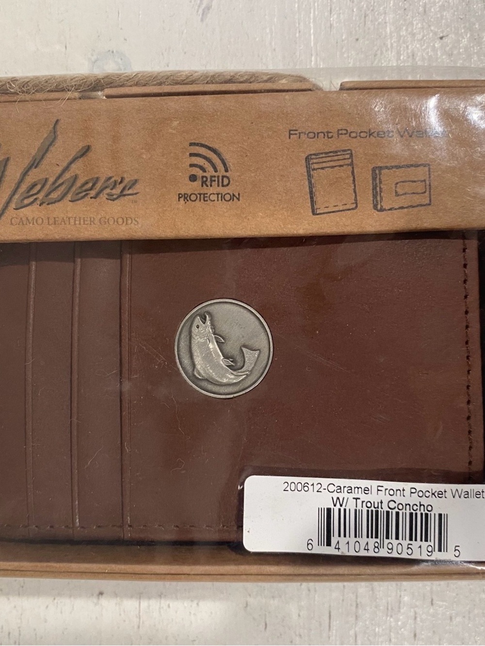 Caramel Front Pocket RFID Wallet with Trout Concho